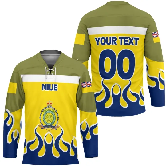 Discover Niue Hockey Jersey Flag Coat Of Arms Fire Hockey Style