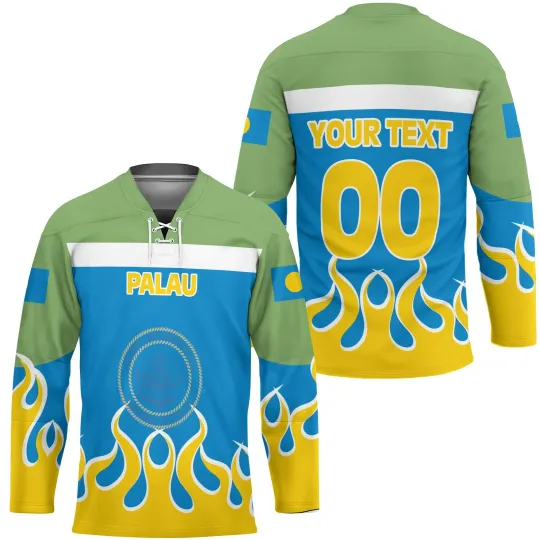 Discover Palau Hockey Jersey Flag Coat Of Arms Fire Hockey Style