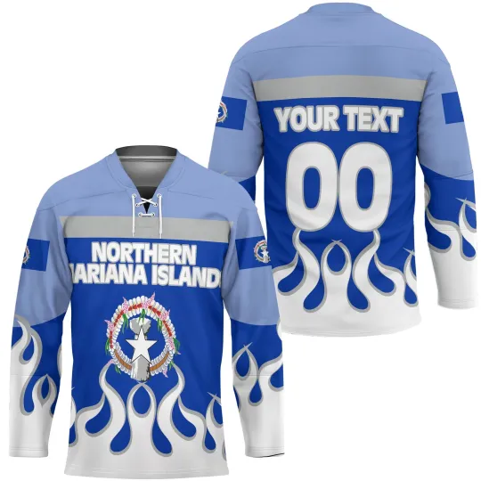 Discover Northern Mariana Islands Hockey Jersey Flag  Coat Of Arms Fire Hockey Style