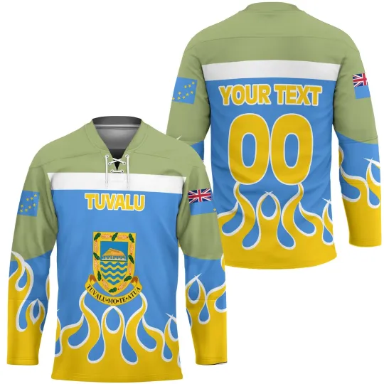 Discover Tuvalu Hockey Jersey Flag & Coat Of Arms Fire Hockey Style