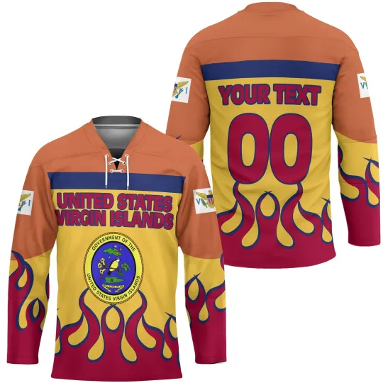 Discover United States Virgin Islands Hockey Jersey Flag & Coat Of Arms Fire Hockey Style