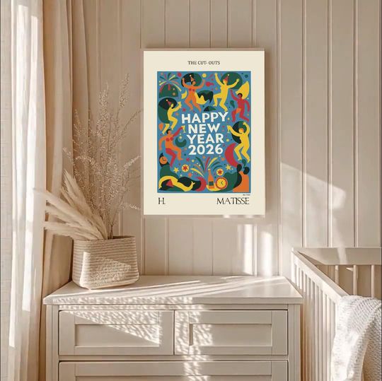 Discover matisseinspired happy new year 2026 art print modern holiday wall art abstract celebration poster decor