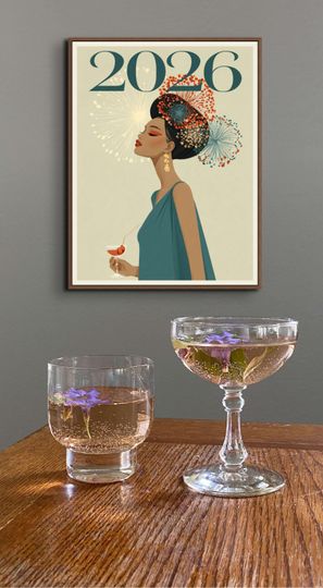 Discover 2026 New Year Party Wall Art Printable  Vogue Cover Style Illustration Poster
