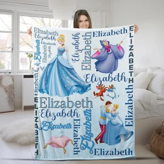 Discover Personalized Disney Princess Cinde Blanket, Custom Name Baby Girl Blanket,
