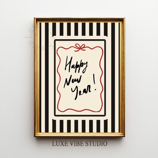Discover Happy New Year 2026 Printable Wall Art - Nye Decor, Festive Retro Graphic Design, Chic Hand-Lettered Print, Modern Digital Download 550