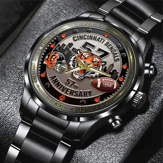 Discover Cincinnati Bengals 57th Anniversary 2025 Black Stainless Steel Watch