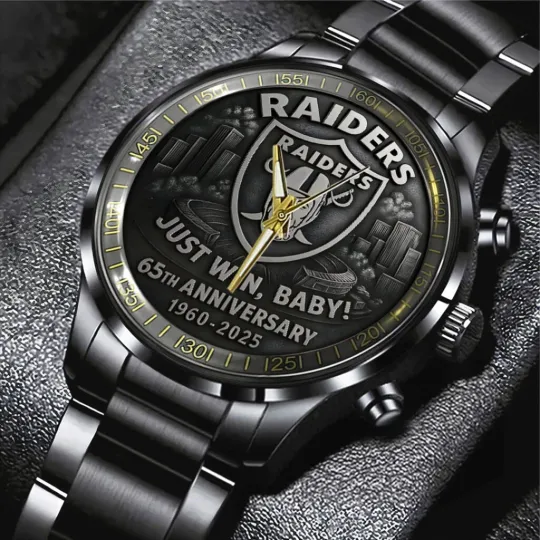 Raiders 65th Anniversary 2025 Black Stainless Steel Calendar Band Watch