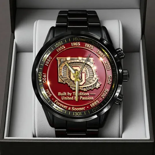 Discover OK Sooners Football 130th Anniversary 2025 Black Stainless Steel Watch