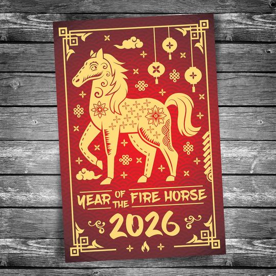 Discover Lunar New Year 2026 - Year of the Fire Horse Vertical Poster