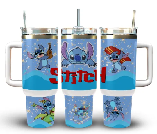 Discover Handmade 40oz Stainless Steel Tumbler-Stitch-Surfing-Hawaii-Family-Cartoon-Gift