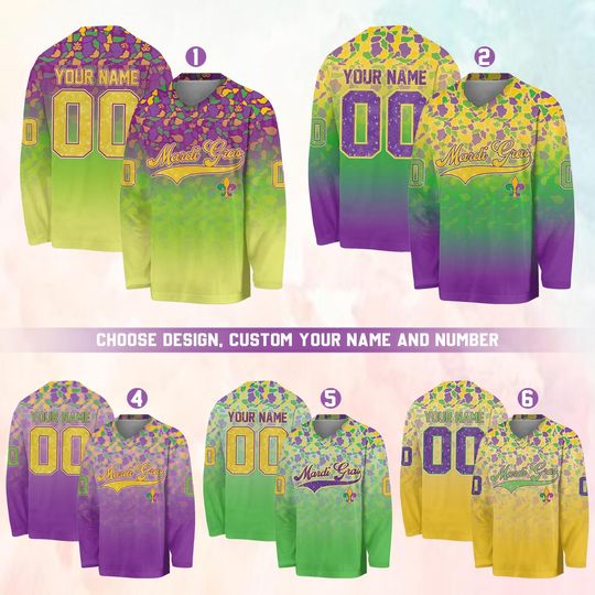 Personalized Mardi Gras Hockey Jersey, Custom Name Mardi Gras Hockey Jersey, Hockey Jersey Uniform For Hockey Fans, Mardi Gras Outfit
