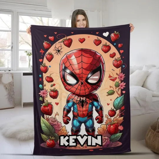 Discover Personalized Name Blanket, Spider Man Friends Blanket, Custom Cartoon Blanket, B