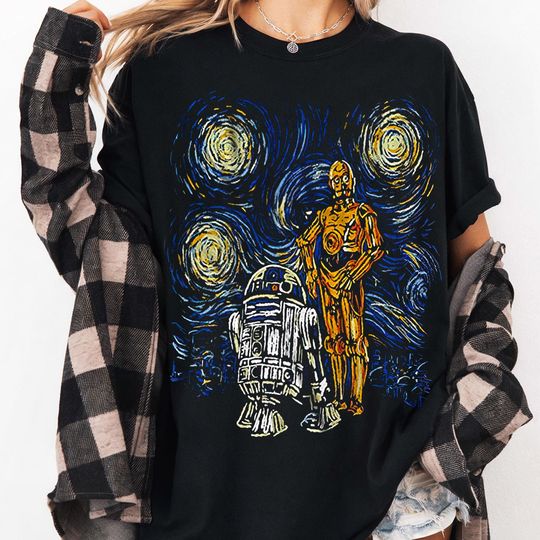C3Po R2D2 Droids Starry Night Comfort Colors Shirt, Star Wars Days T-shirt