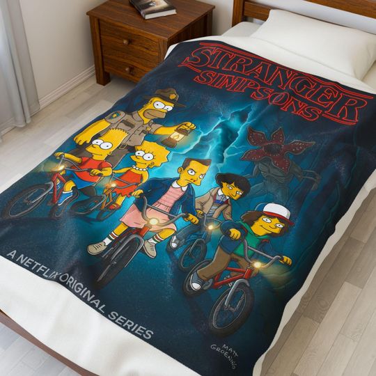 Stranger Simpsons Blanket - Cozy Retro Throw for Netflix Lovers, Movie Fan Gift, Unique Home Dcor, Perfect for Cozy Nights