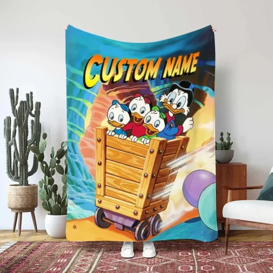 Discover Disney DuckTales Blanket, Scrooge McDuck Webby Vanderquack Custom Fleece Blanket
