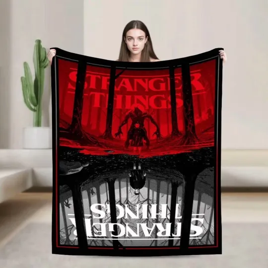 Stranger Things Black Knit Throw Blanket - Soft Warm Shawl Gift