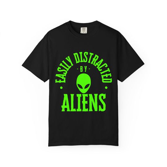 Discover Easily Distracted by Aliens T-shirt | Neon Alien Head Tee Gift