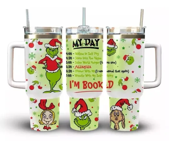 Discover 40oz Stainless Steel Sublimation Tumbler W/Handle funny character Christmas