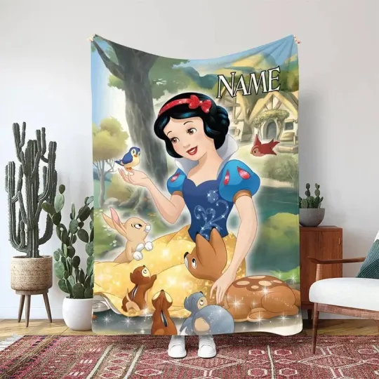Discover Disney Snow White Forest Animal Magic Blanket, Seven Dwarfs Fleece Blanket