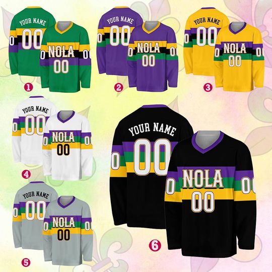 Discover Personalized Mardi Gras Hockey Jersey, Custom Name Mardi Gras Hockey Jersey, Hockey Jersey Uniform For Hockey Fans, Mardi Gras Outfit