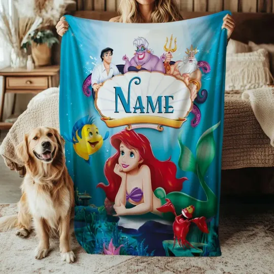 Discover Disney Mermaid Ariel Blanket, Prince Eric King Triton Fleece Blanket