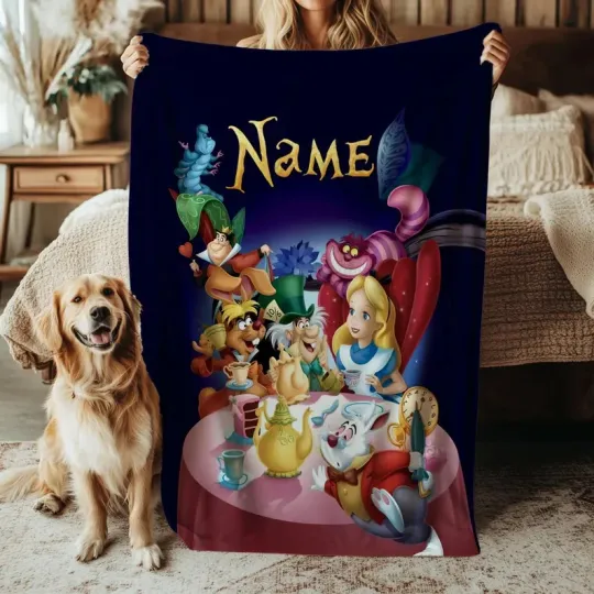 Discover Disney Alice In Wonderland Blanket, Mad Hatter Tea White Custom Fleece Blanket