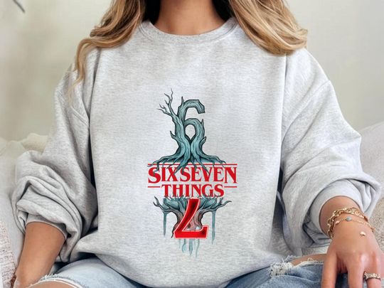 Discover Six Seven Things 67 Graphic T-Shirt  Retro Upside Down Meme Tee  Funny Dark Fantasy Unisex Top