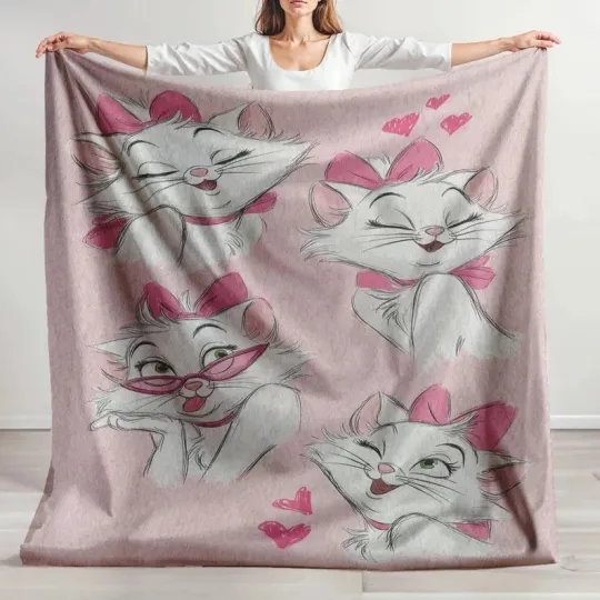 Discover Marie Cat, Aristocat Lover Cute Disney Blanket, Room Decor Disney Fleece Blanket