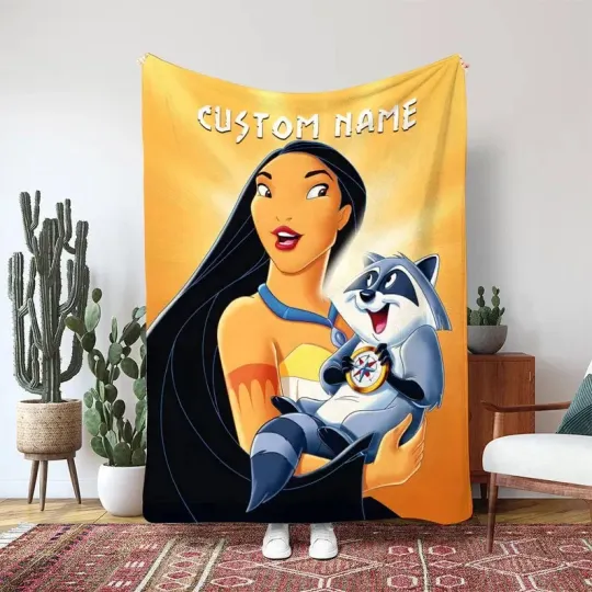 Discover Walt Disney Pocahontas Movie Blanket, Princess And Meeko Raccoon Fleece Blanket