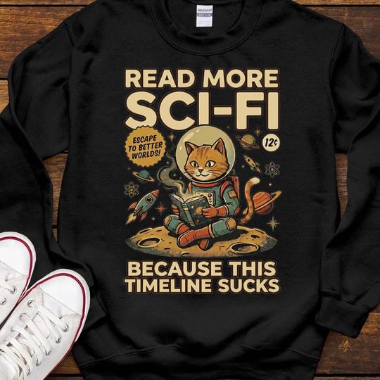 Discover Sci-Fi Cat Astronaut Sweatshirt, Book Lover Gift