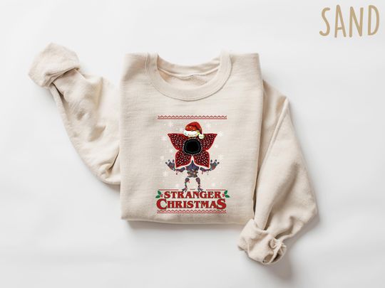 Discover Stranger Xmas Sweatshirt, Merry Upside Down Xmas Jumper, Retro 80s Hoodie, Funny Holiday T-Shirt & Mug, Sci-Fi Christmas Things Fans Top