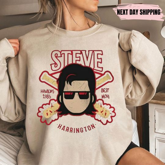Discover Steve Harrington Cotton Crewneck, Stranger Season 4 Sweatshirt Mom of the Year Teen Shirt