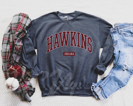 Discover Hawskin Indiana Sweatshirt,Retro Hawskin Indiana,Upside Down Shirt,Hawskin Middle School AV Club,Halloween Horror Sci-Fi,Funny School Shirt