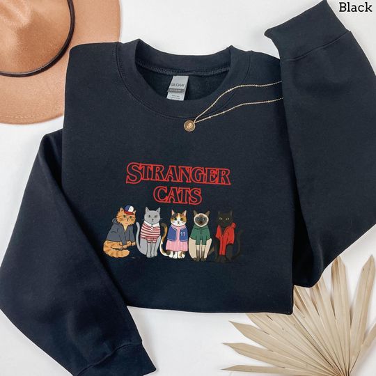 Stranger Cat Funny Parody Sweatshirt, Stranger Things Movie Merch, Visit Upside Down, Cat Lover Gift