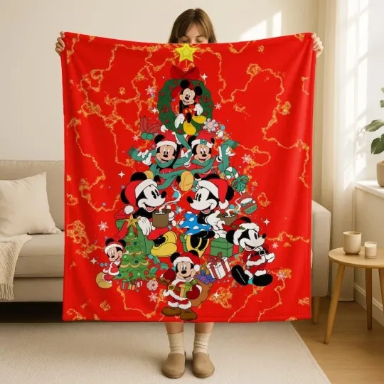 Discover Disney Mickey And Friends Tree Red Cozy Fleece Blanket