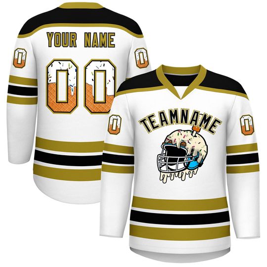 Discover KXK Custom Ice Hockey Jersey Personalized Cream Jerseys Long Sleeve Team Number For Women Men Hockey Fans