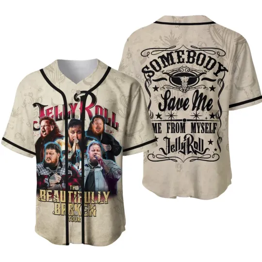Discover Jelly Roll Somebody Save Me Baseball Jersey, Beautifully Broken Tour 2025