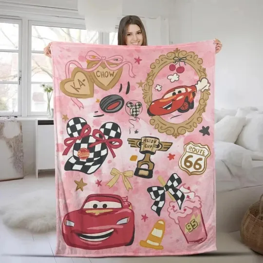 Discover Disney Cars Lightning Mcqueen Coquette Bows Pink Fleece Blanket