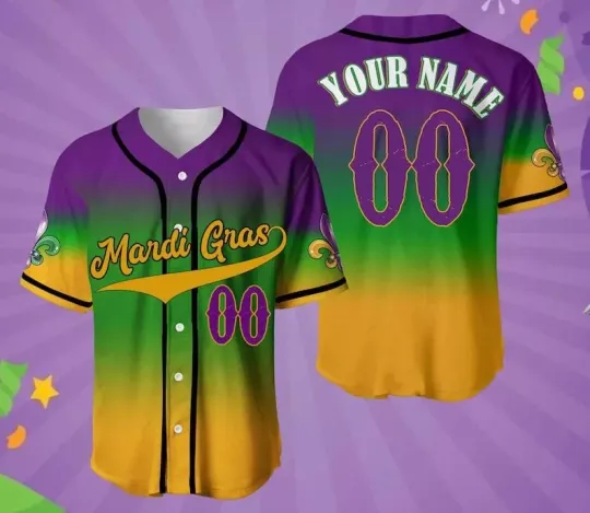 Discover Personalized Happy Mardi Gras Carnival Fat Tuesday Baseball Jersey Shirt