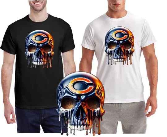 Discover New / Chicago Bears Football Skull / Wicking T-Shirt Performance fit
