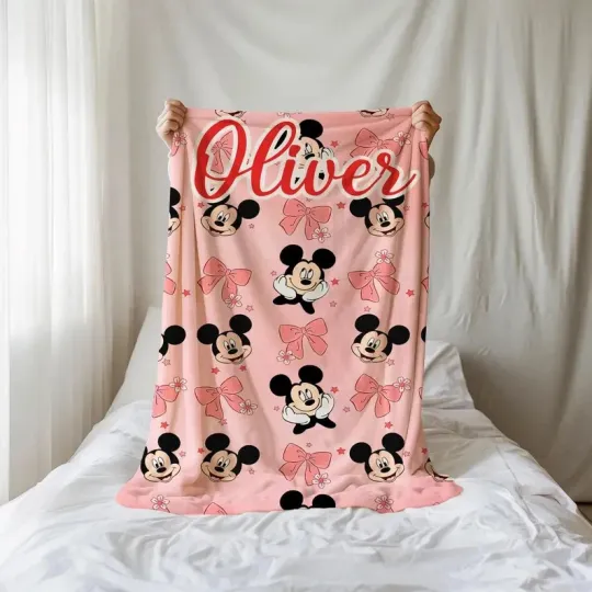 Discover Disney Personalized Pink Coquette Bow Mickey Mouse Fleece Blanket