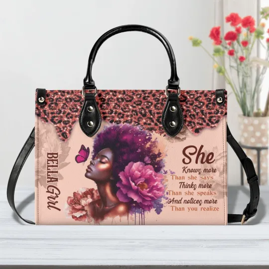 Discover Bella Girl Handbag, Afro Woman Floral Leather Tote Purse, Inspirational Quote Gi