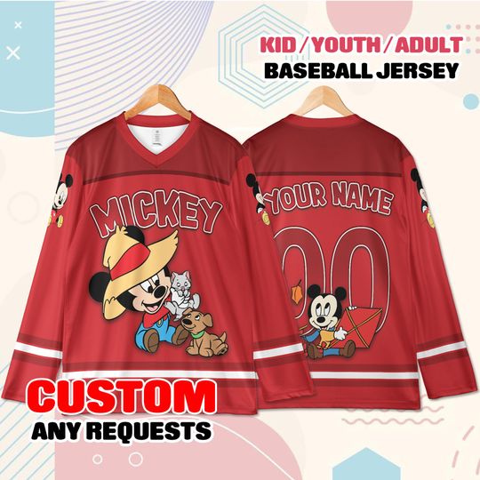 Discover Custom Mickey Hockey Jersey Name Number  Youth Adult Personalized Cute Hockey Shirt Birthday Gift