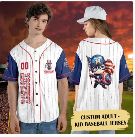 Discover Personalized USA Captain Cartoon 4th July Sport Baseball Jersey Shirt