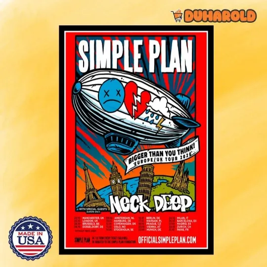 Discover Simple Plan Bigger Than You Think Europe & UK Tour 2026 Poster Home Decor