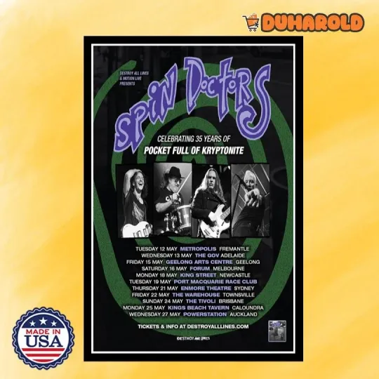 Discover Spin Doctors Australia & New Zealand Tour May 2026 Poster Home Decor