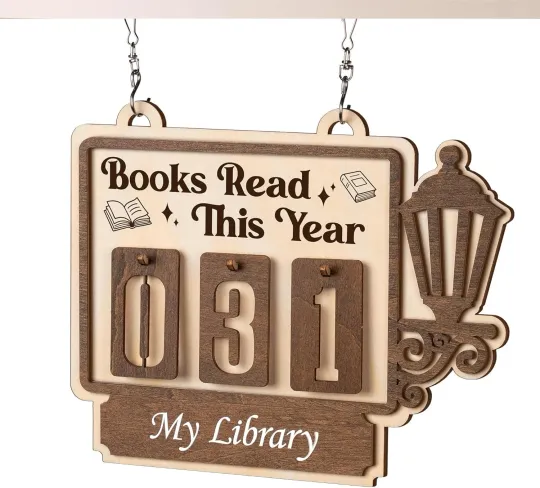 Discover Books Read This Year Counter, Book Counter Sign for Reading Natural Wood