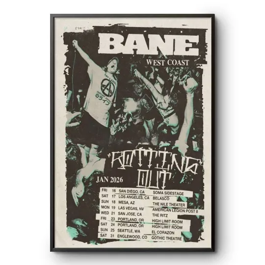 Discover Bane West Coast 2026 Tour Concert Poster Hardcore Punk Print