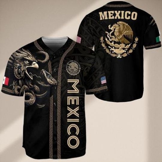 Discover Mexico Heat Baseball Jersey  Sporty  Stylish Button-Up with Green, White & Red Accents!