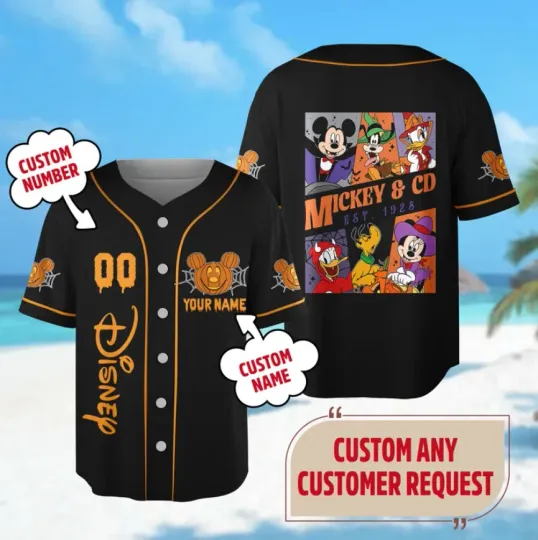 Discover Custom Mickey & Co 1928 Halloween 3D Baseball Jersey Shirt Halloween Gift
